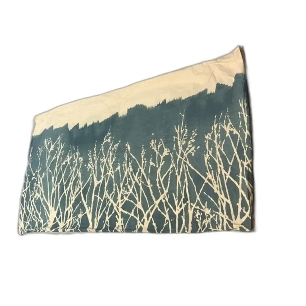 West Elm Forest Abstract Teal White Cream Pillowcase Sham King